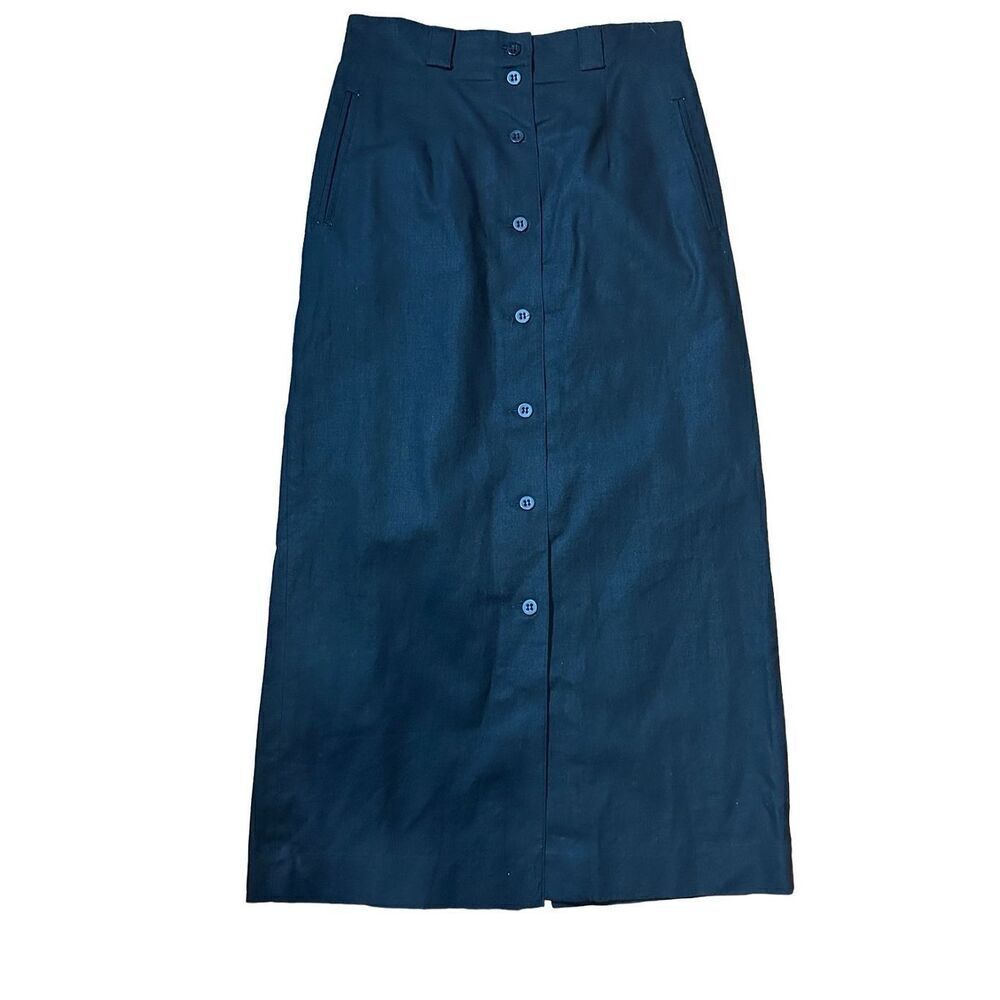 Rafaella vintage women’s black linen cotton blend midi button‎ down skirt sz 10